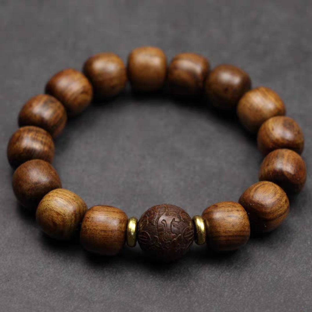 Wood Bracelet with Pixue Carving Rosewood 12mm 花梨木 - Bleus Vault.C 